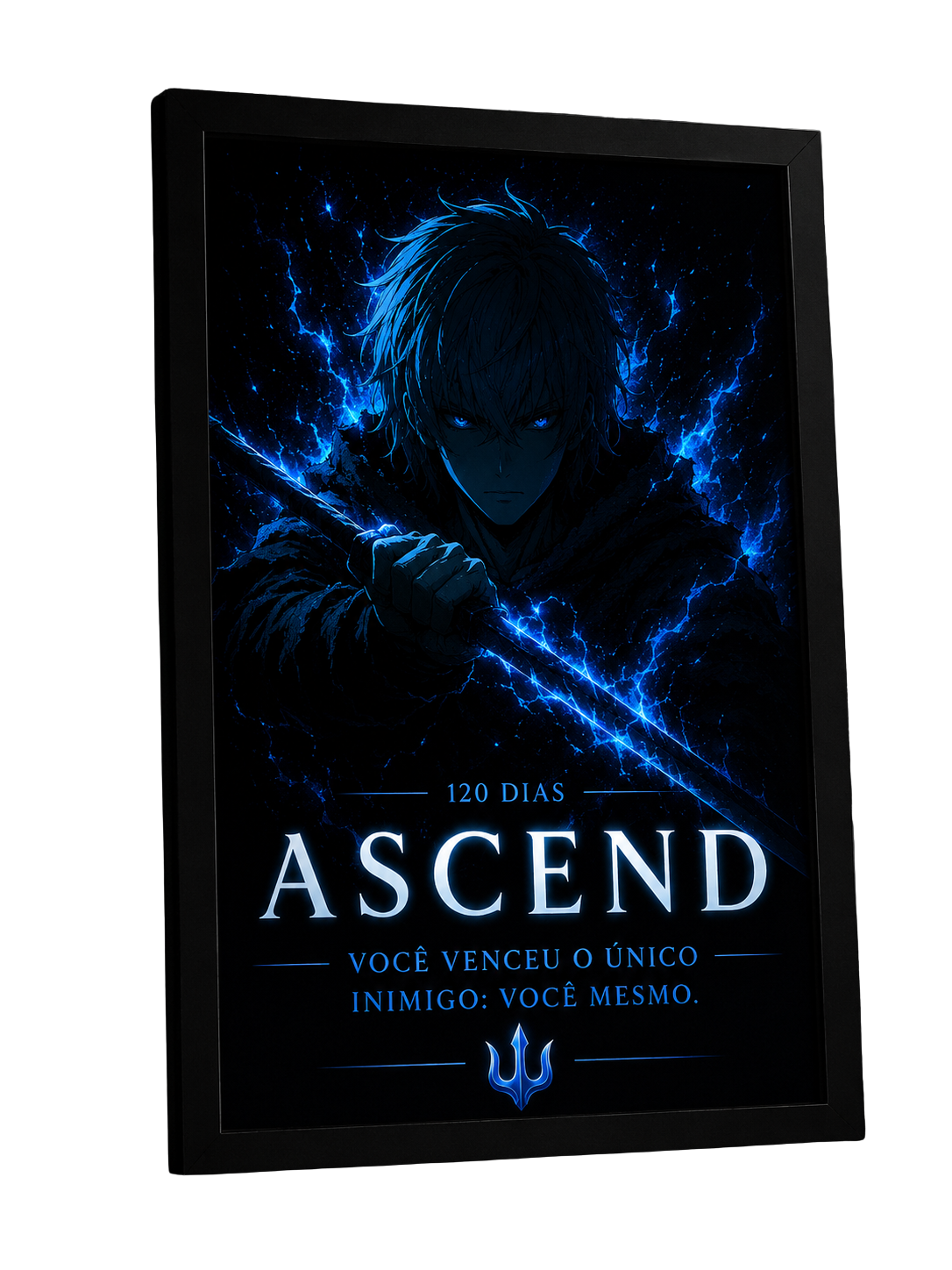 Pôster emoldurado ASCEND de 120 dias com guerreiro de aura azul